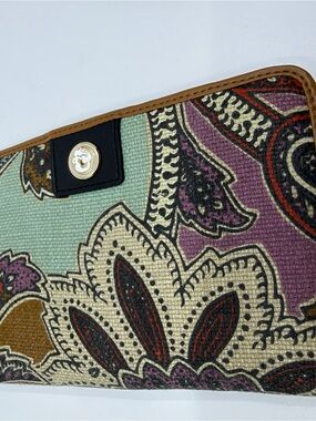 Spartina 449 Paisley Linen Travel Wallet Clutch Genuine Leather Organizer